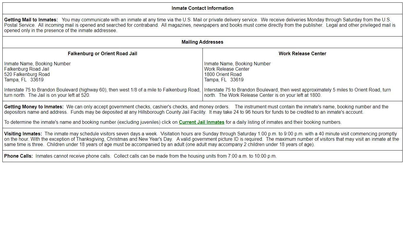 Inmate Contact Information - Hillsborough County Sheriff's Office
